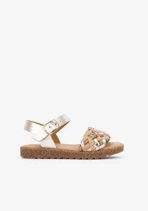 Girl's Platinum Braided Sandals Leather
