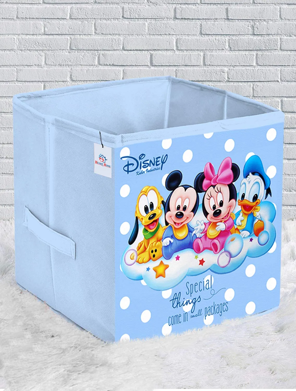 Heart Home Disney Print Non Woven 4 Pieces Fabric Foldable Storage Cube For Toy,Books,Shoes Storage Box With Handle,Extra Large (Royal Blue & Cream)-HHEART16228