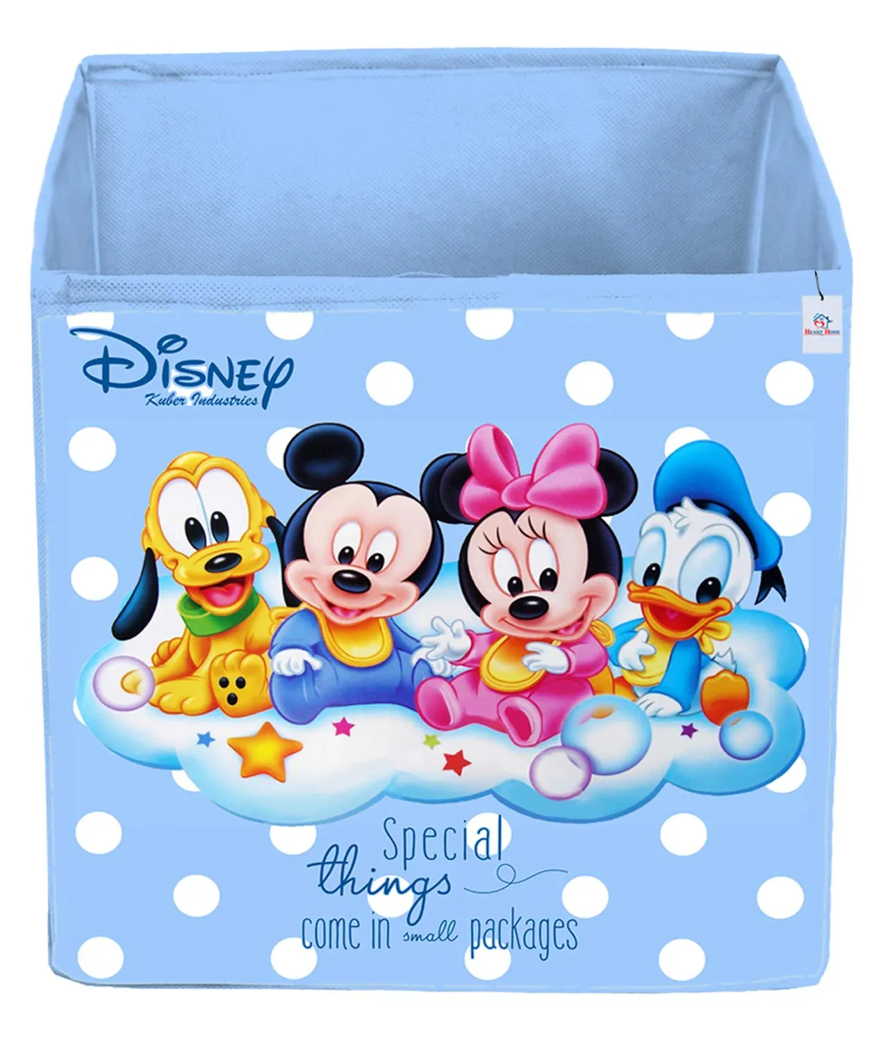Heart Home Disney Print Non Woven 4 Pieces Fabric Foldable Storage Cube For Toy,Books,Shoes Storage Box With Handle,Extra Large (Royal Blue & Cream)-HHEART16228