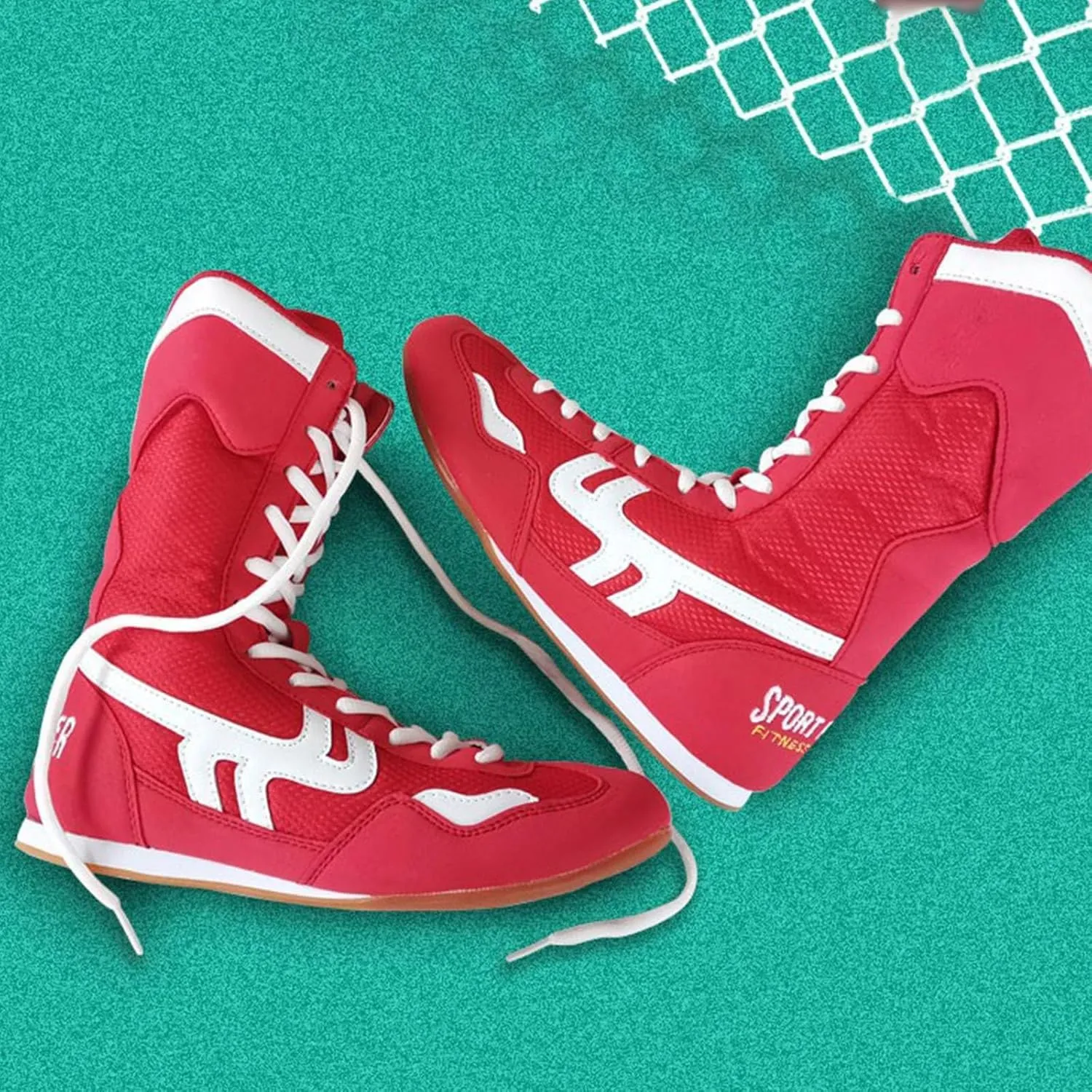 High Top Wrestling Shoes for Men Lace Up Breathable Mesh Boxing Shoes Casual Lightweight Slip On Sneakers