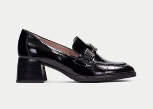 Hispanitas black patent block heeled loafer