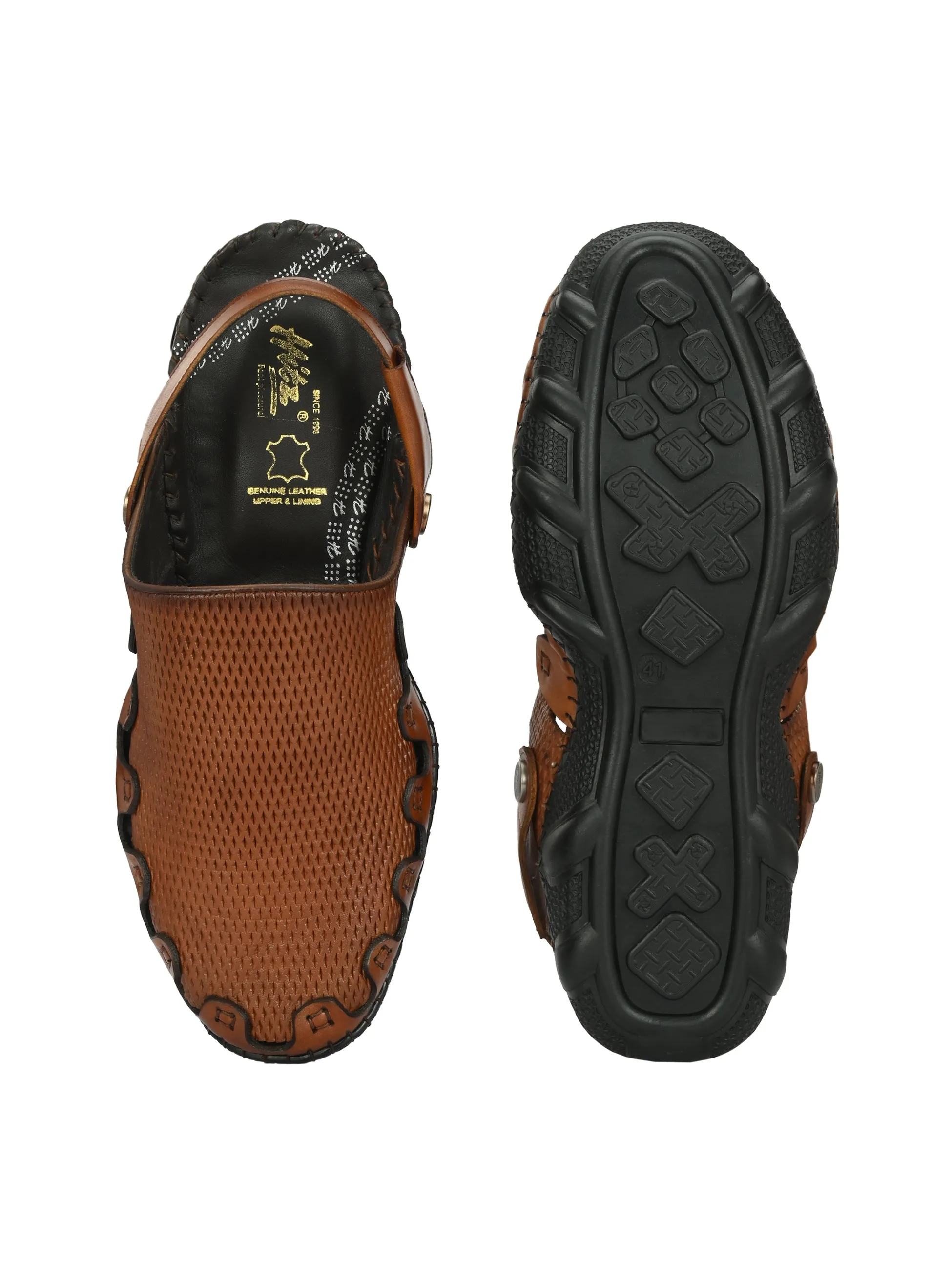 Hitz Men's Tan Leather Comfortable Shoe Style Sandals with Back Strap