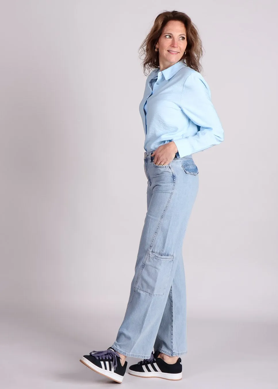 Homage Farrah jeans straight leg met zijzakken Blauw