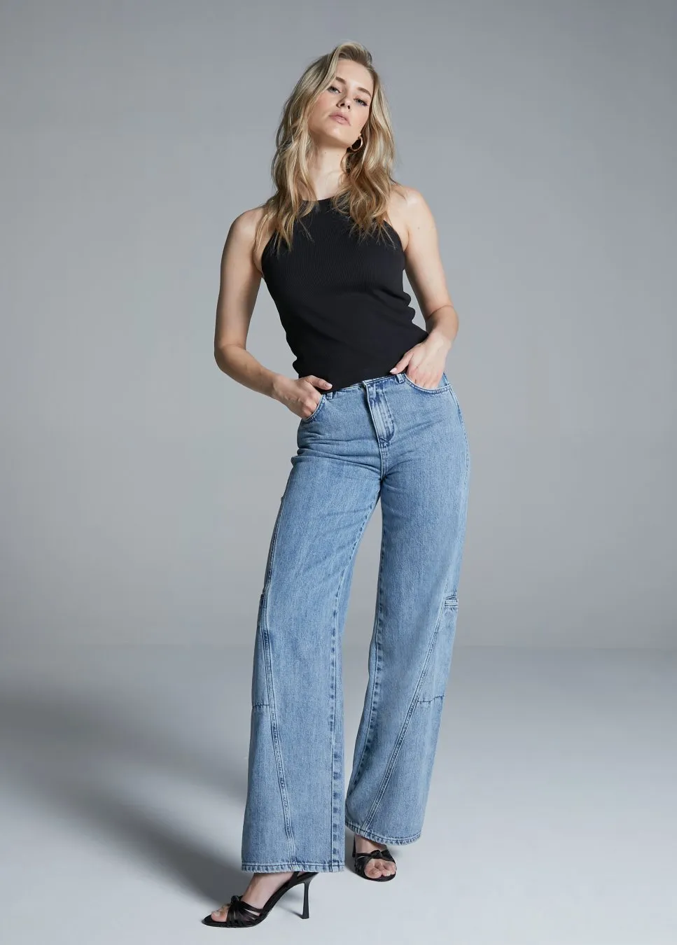 Homage Farrah jeans straight leg met zijzakken Blauw