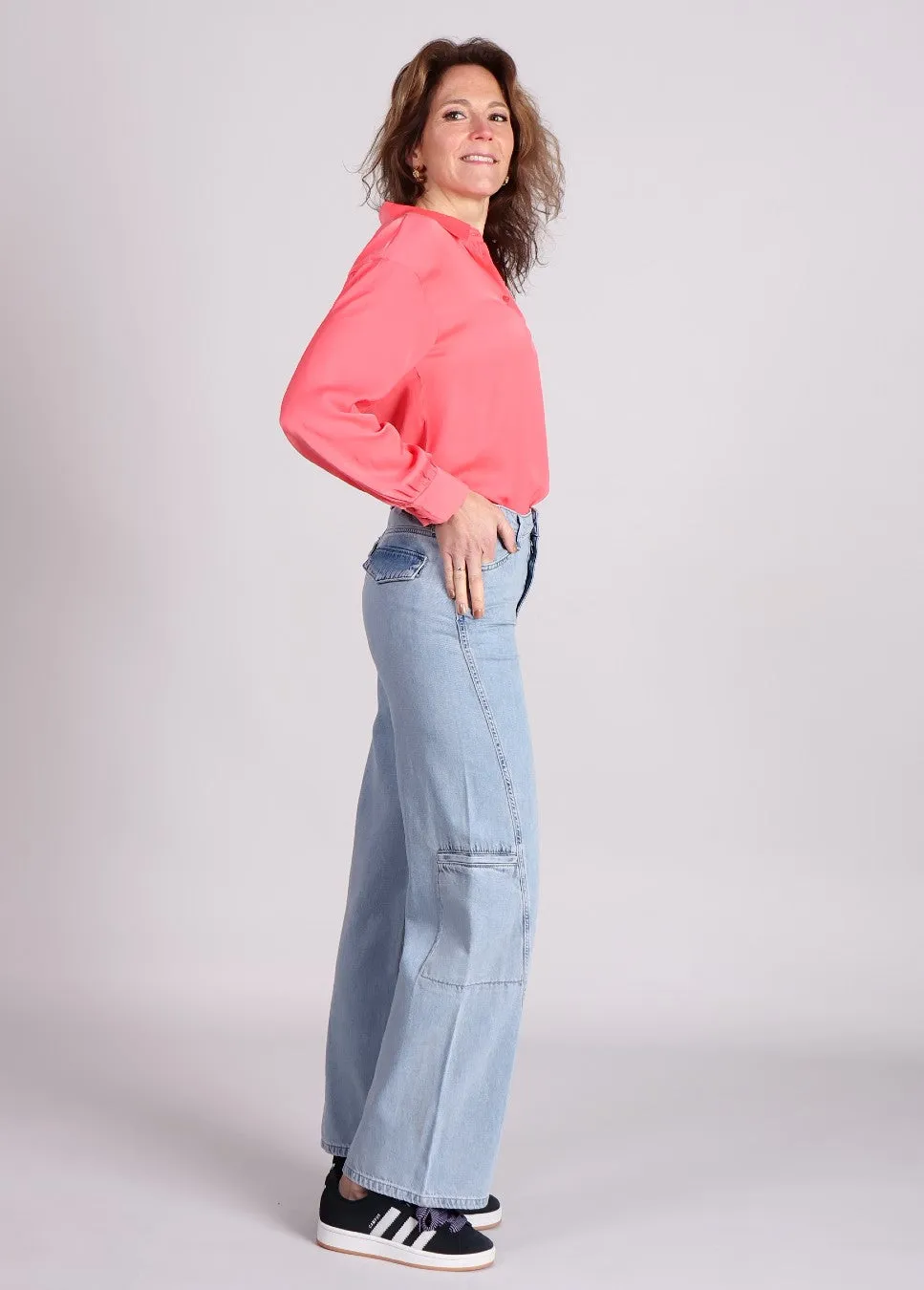 Homage Farrah jeans straight leg met zijzakken Blauw