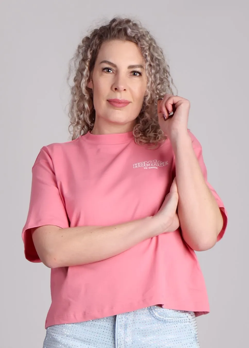 Homage Oversized Tee met logo Roze