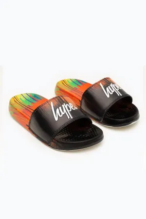 Hype Kids Unisex Red Multi Drip Script Sliders