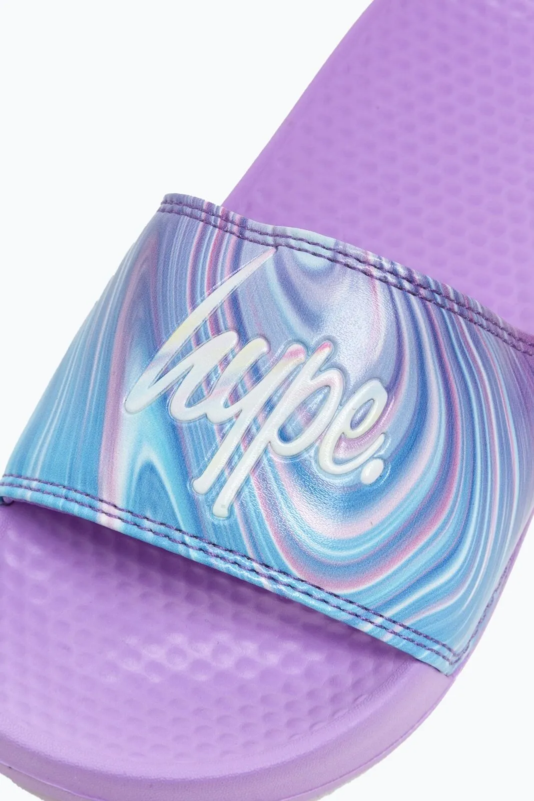 Hype Kids Unisex Teal Purple Marble Script Sliders