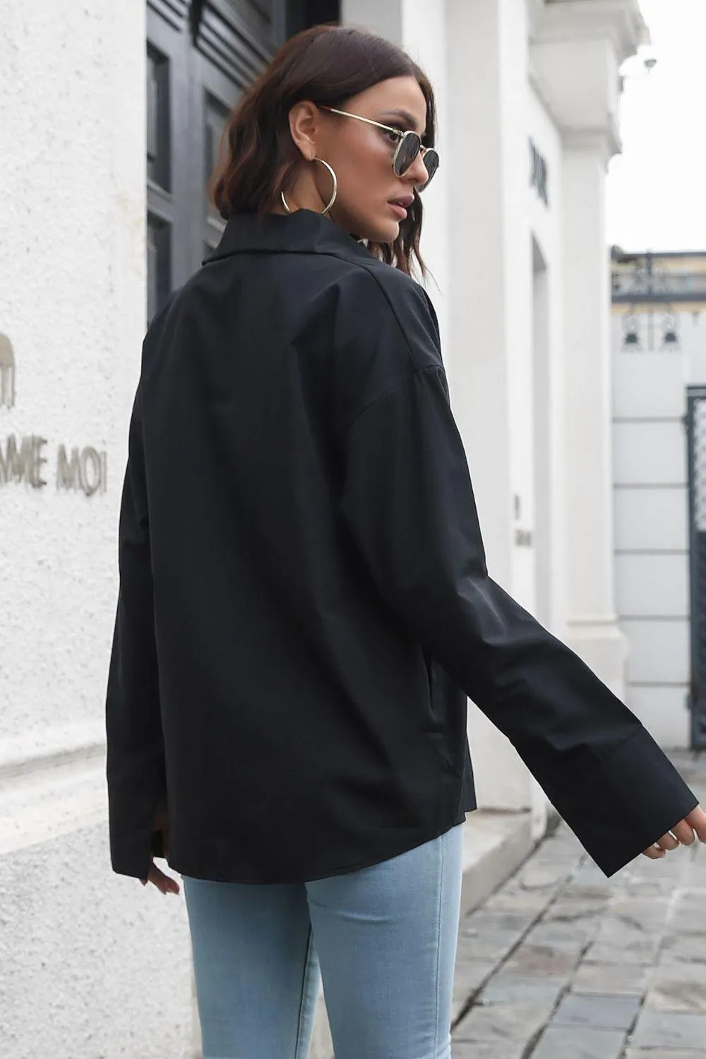 Intimidating Aura Collared Oversized Shirt