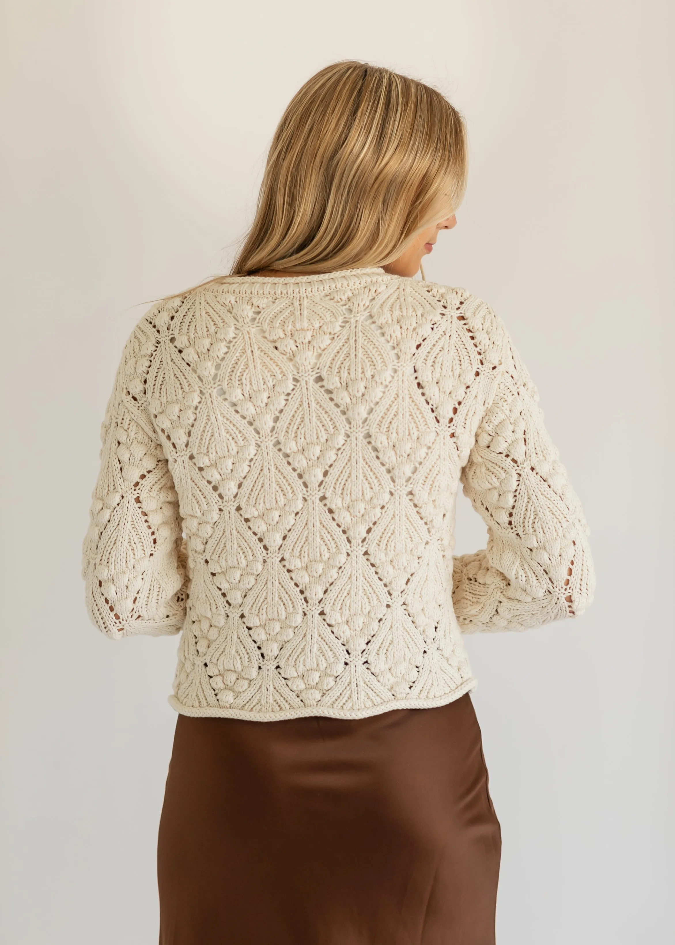 Ivory Gold Button Crochet Cardigan