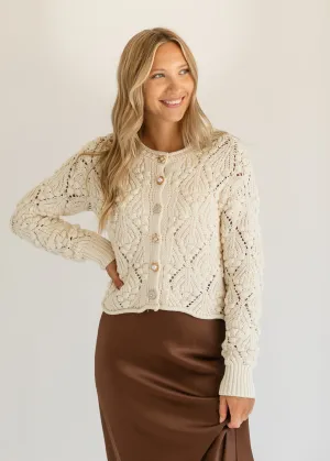 Ivory Gold Button Crochet Cardigan