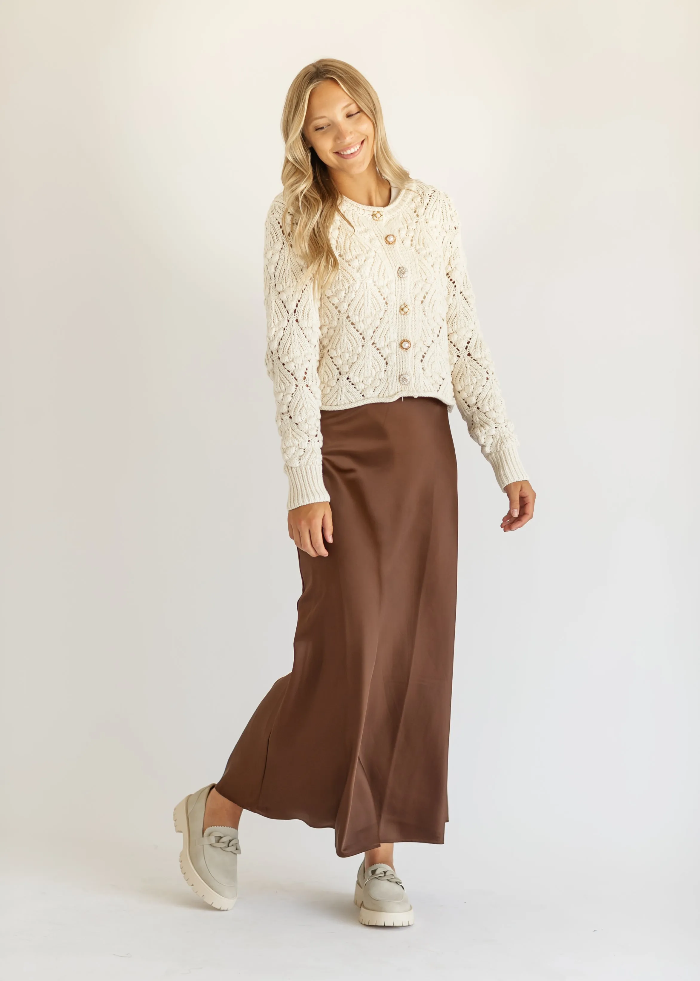 Ivory Gold Button Crochet Cardigan