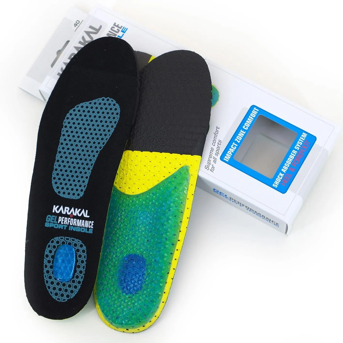 Karakal Performance Sports Trainers Shoe Insoles Shock Absorbent Gel Sole