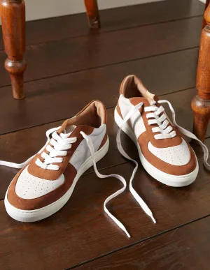 Lace Up Leather Trainers-Tan