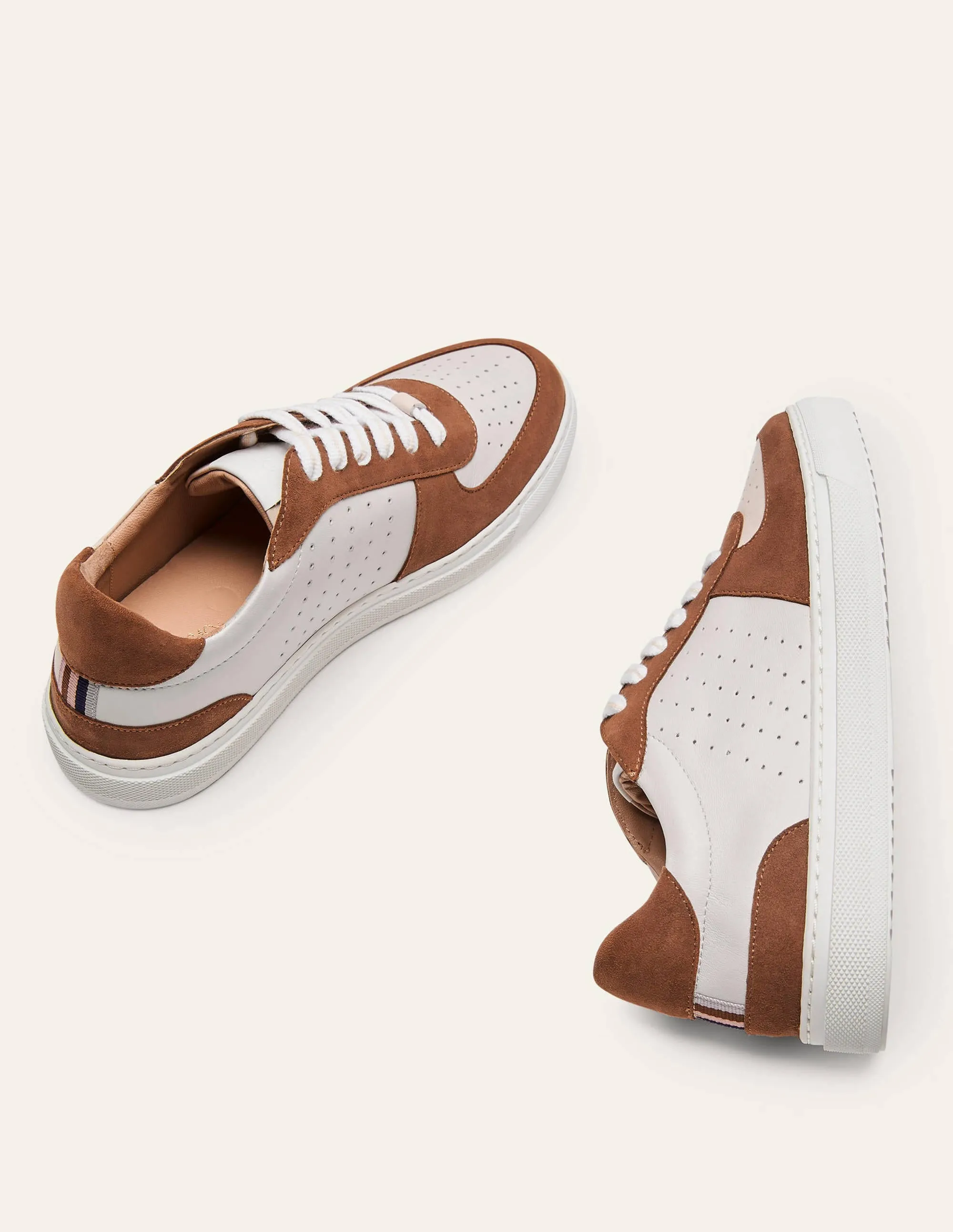 Lace Up Leather Trainers-Tan