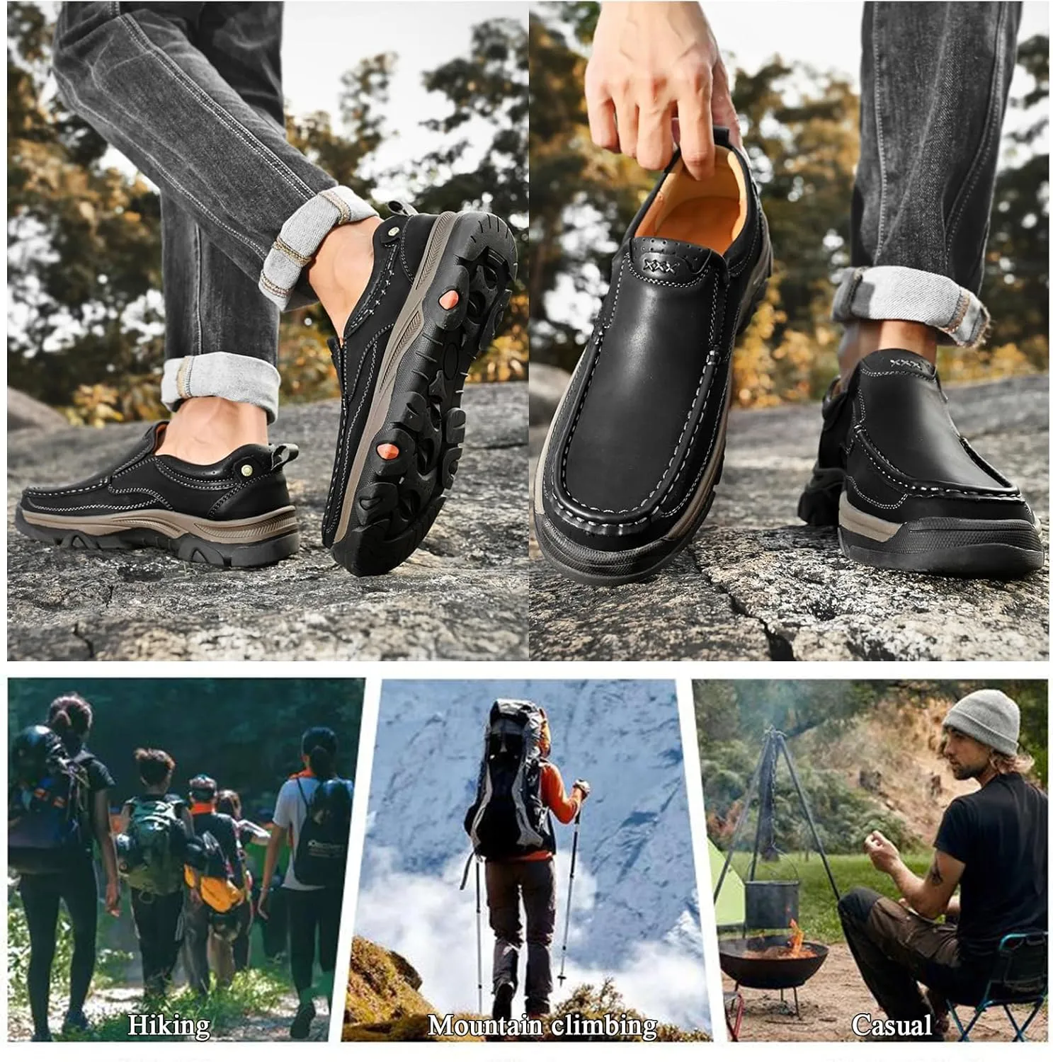 Loafers for Mens Slip On Leather Loafers Waterproof Shoes, Lightweight Soft Non Slip Comfortable Casual Business Travel Hiking Shoes