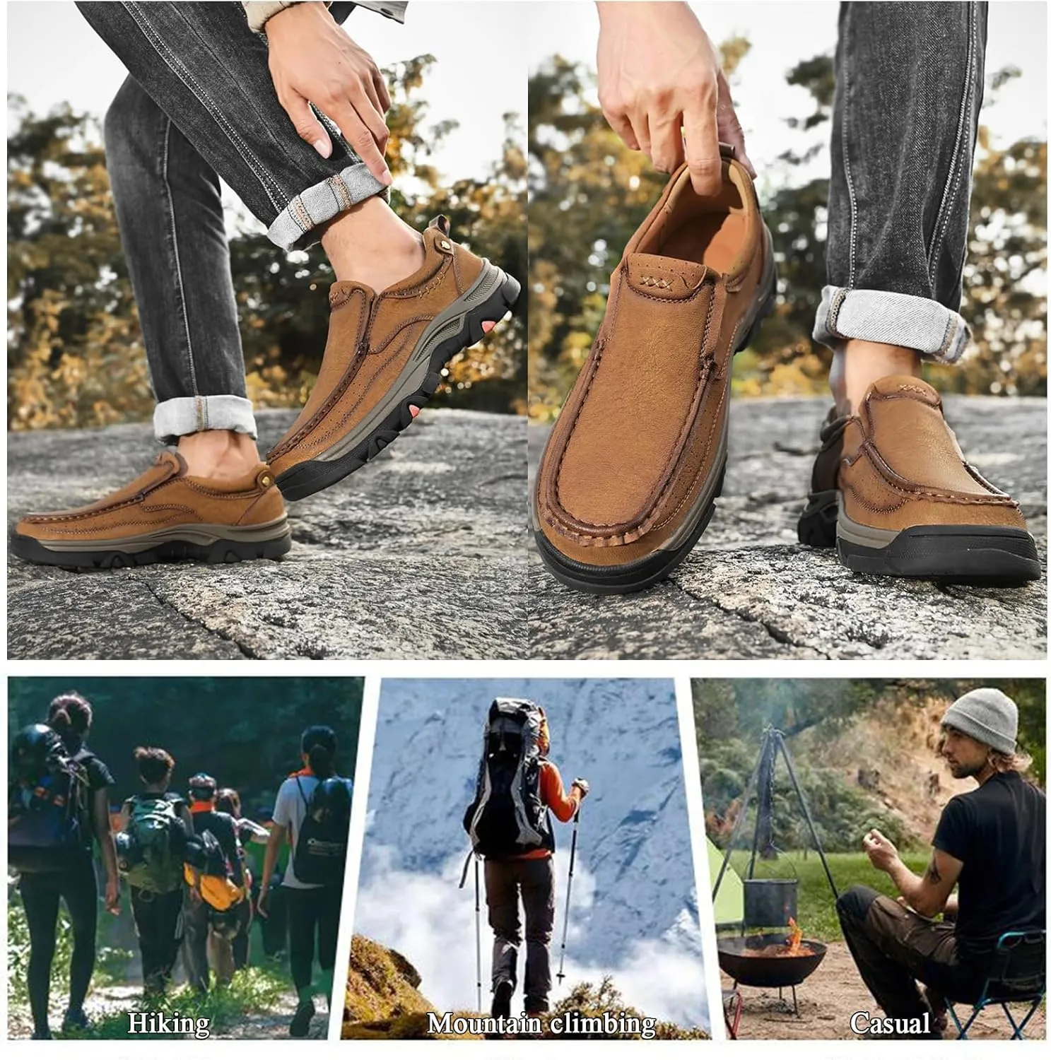 Loafers for Mens Slip On Leather Loafers Waterproof Shoes, Lightweight Soft Non Slip Comfortable Casual Business Travel Hiking Shoes