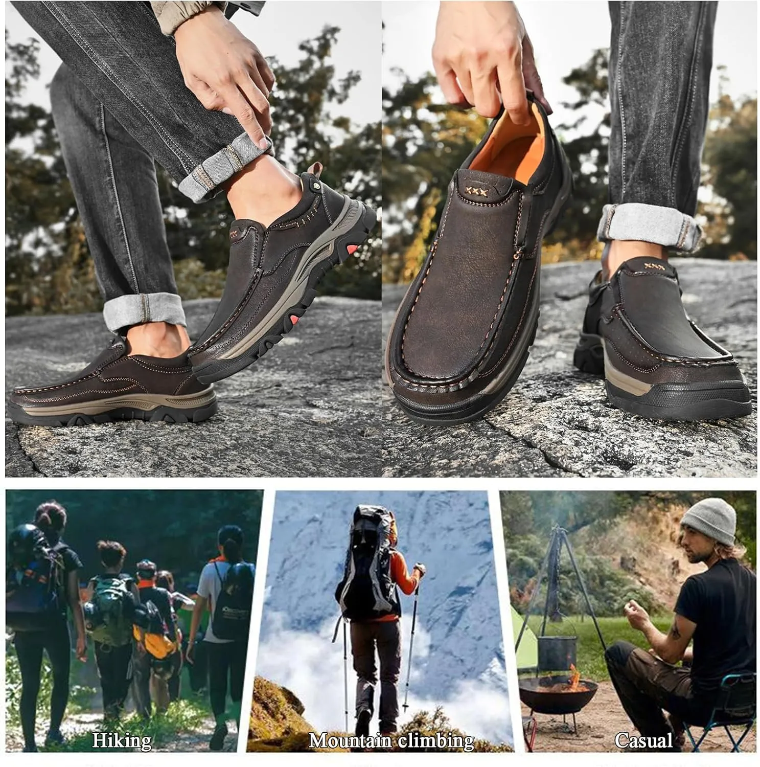 Loafers for Mens Slip On Leather Loafers Waterproof Shoes, Lightweight Soft Non Slip Comfortable Casual Business Travel Hiking Shoes