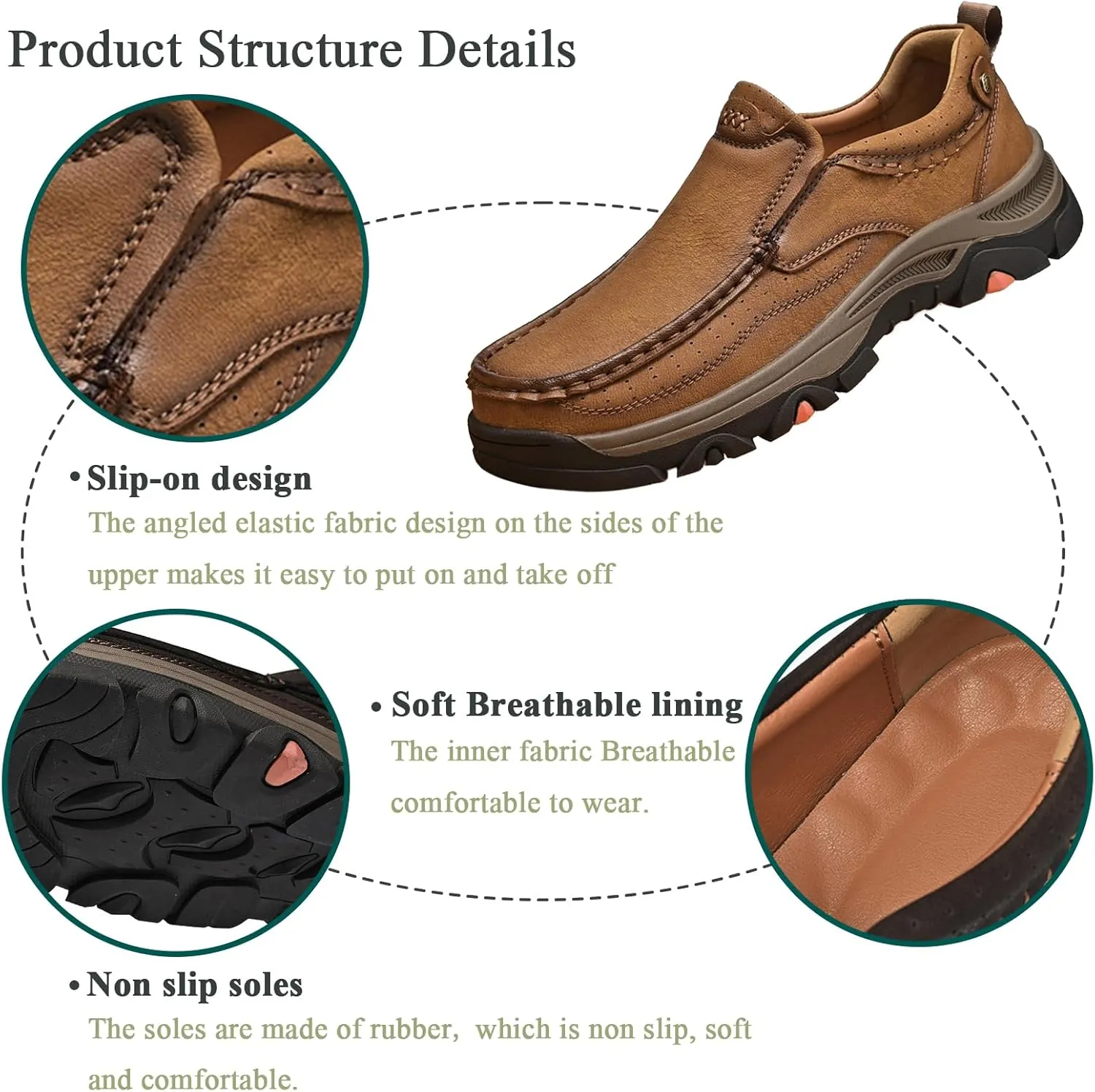 Loafers for Mens Slip On Leather Loafers Waterproof Shoes, Lightweight Soft Non Slip Comfortable Casual Business Travel Hiking Shoes