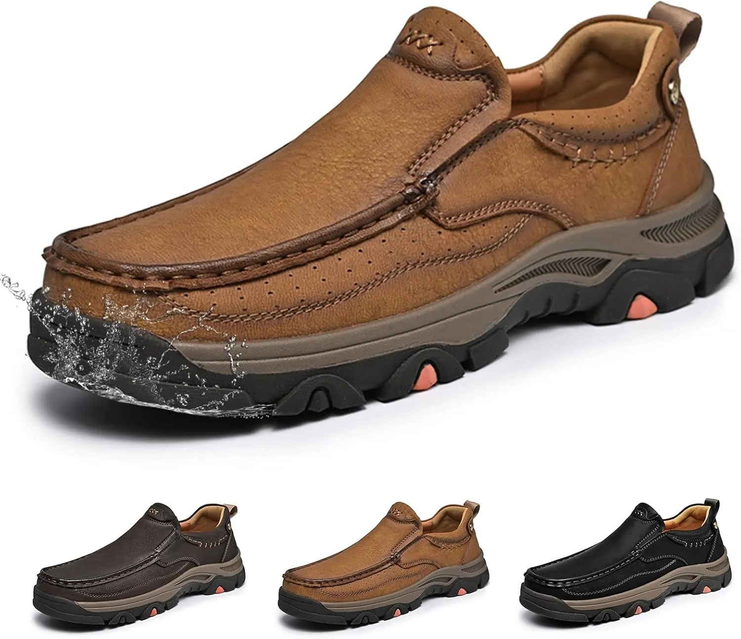 Loafers for Mens Slip On Leather Loafers Waterproof Shoes, Lightweight Soft Non Slip Comfortable Casual Business Travel Hiking Shoes