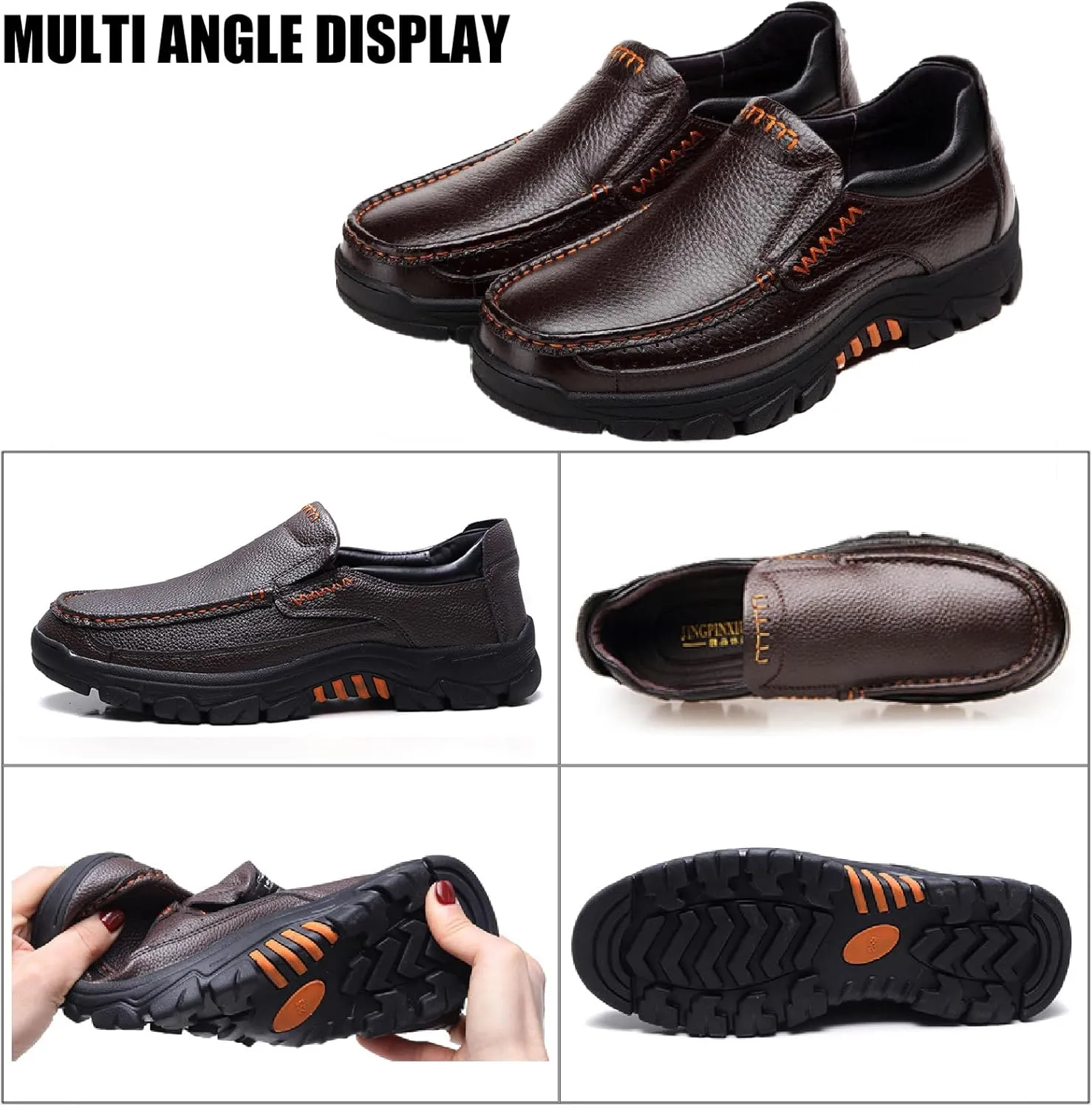 Men's Leather Slip On Casual Loafers with Arch Support Round Toe Comfortable Soft Bottom Orthopedic Walking Shoes Lightweight Non Slip Driving Sports Shoes