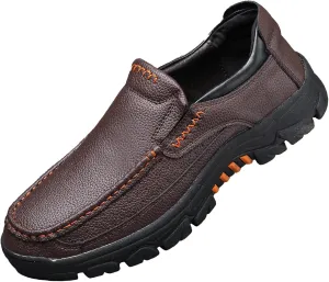 Men's Leather Slip On Casual Loafers with Arch Support Round Toe Comfortable Soft Bottom Orthopedic Walking Shoes Lightweight Non Slip Driving Sports Shoes
