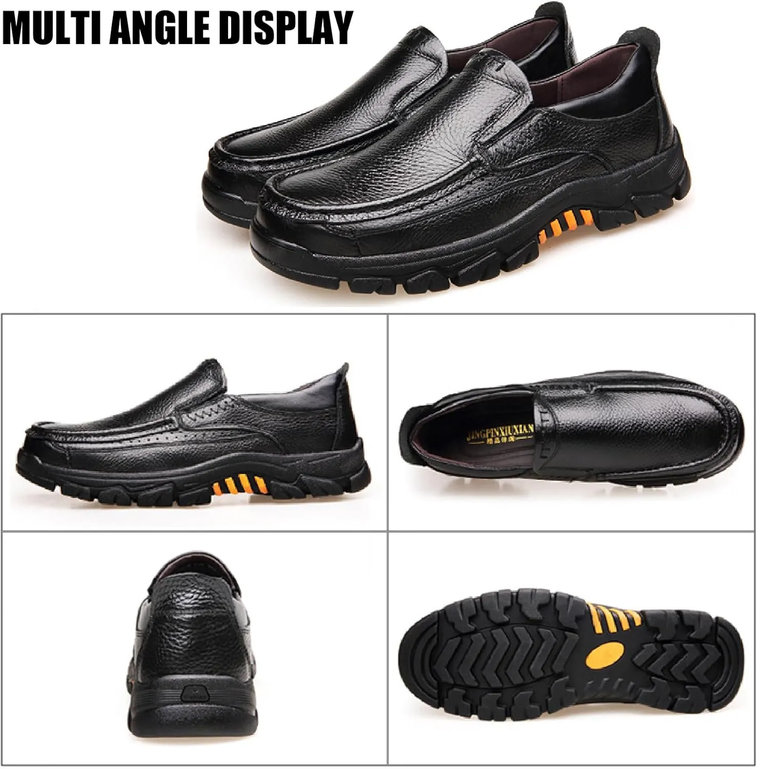 Men's Leather Slip On Casual Loafers with Arch Support Round Toe Comfortable Soft Bottom Orthopedic Walking Shoes Lightweight Non Slip Driving Sports Shoes