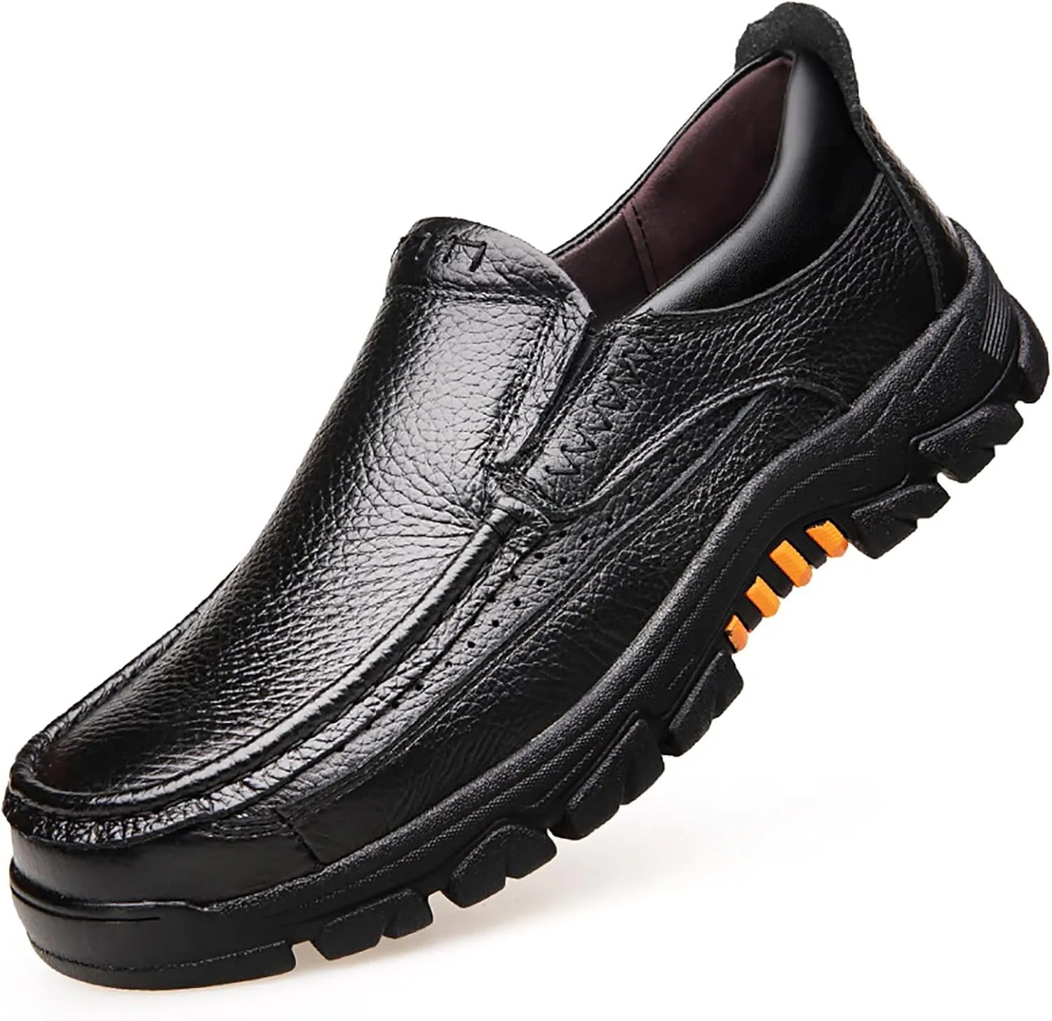 Men's Leather Slip On Casual Loafers with Arch Support Round Toe Comfortable Soft Bottom Orthopedic Walking Shoes Lightweight Non Slip Driving Sports Shoes