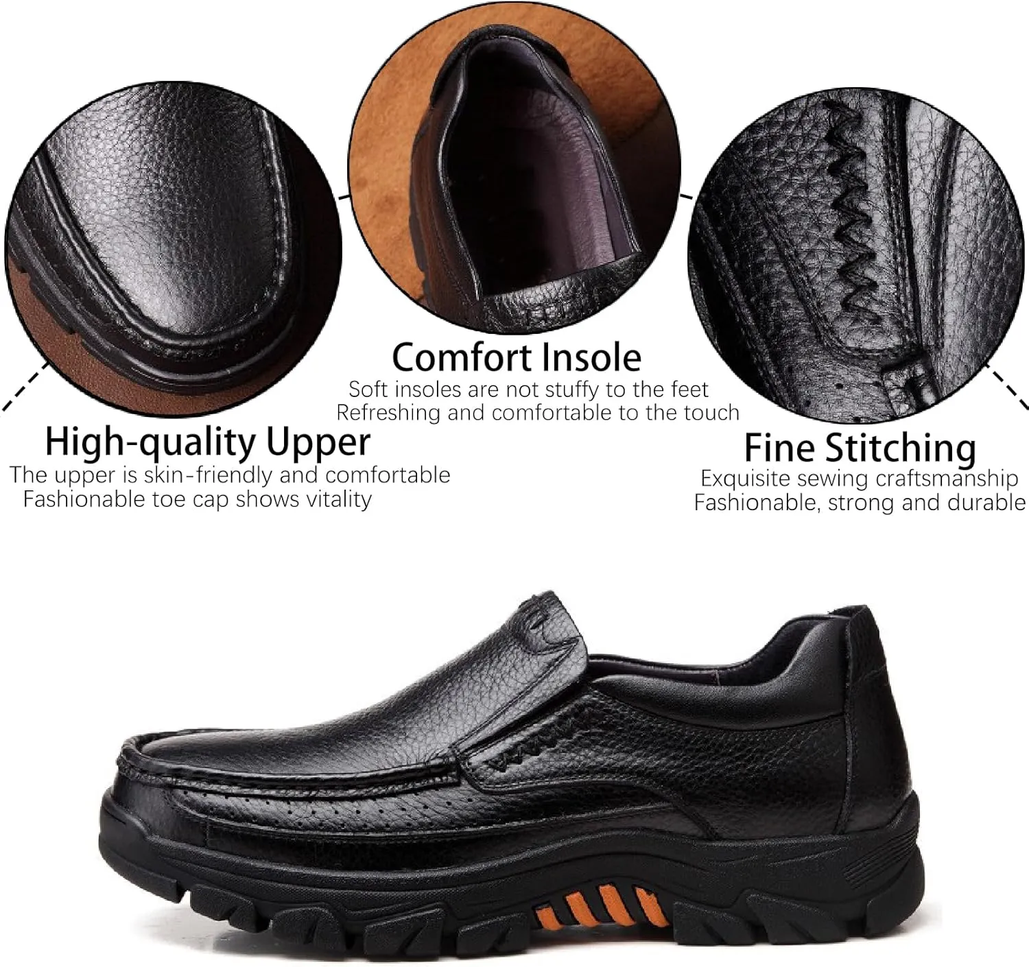 Men's Leather Slip On Casual Loafers with Arch Support Round Toe Comfortable Soft Bottom Orthopedic Walking Shoes Lightweight Non Slip Driving Sports Shoes