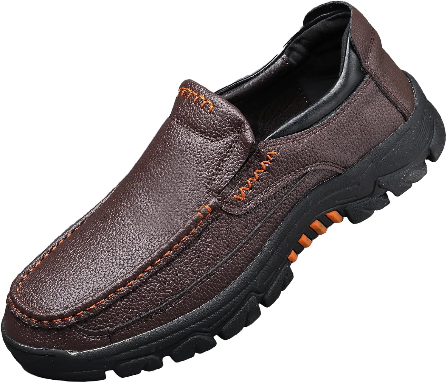 Men's Leather Slip On Casual Loafers with Arch Support Round Toe Comfortable Soft Bottom Orthopedic Walking Shoes Lightweight Non Slip Driving Sports Shoes