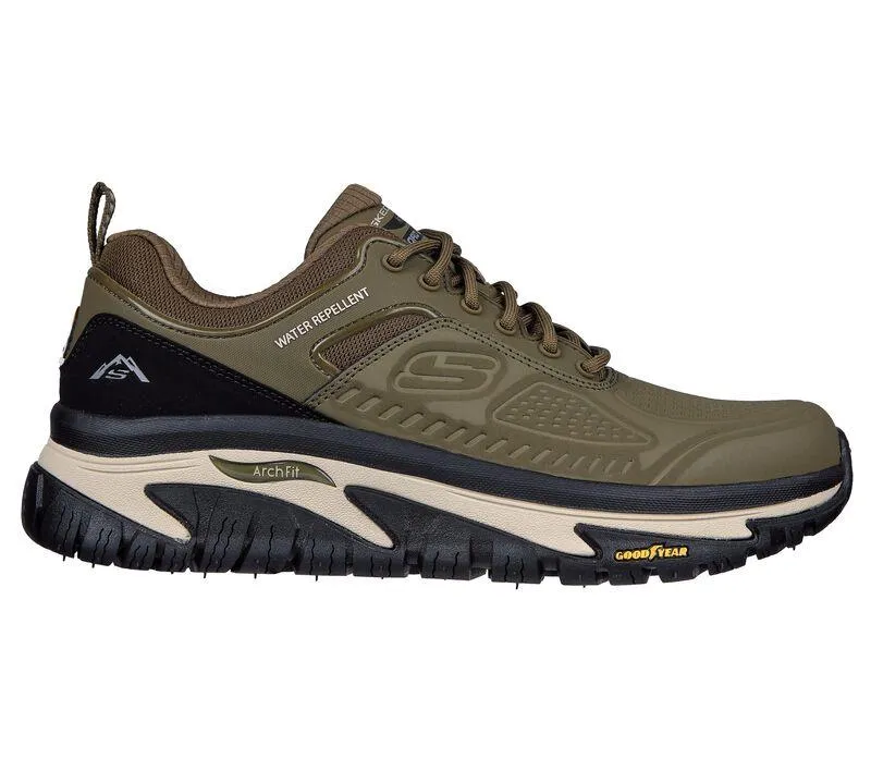 Men's Wide Fit Skechers 237333 Relaxed Fit Road Walker Recon Good Year Trainers - Olive/Black