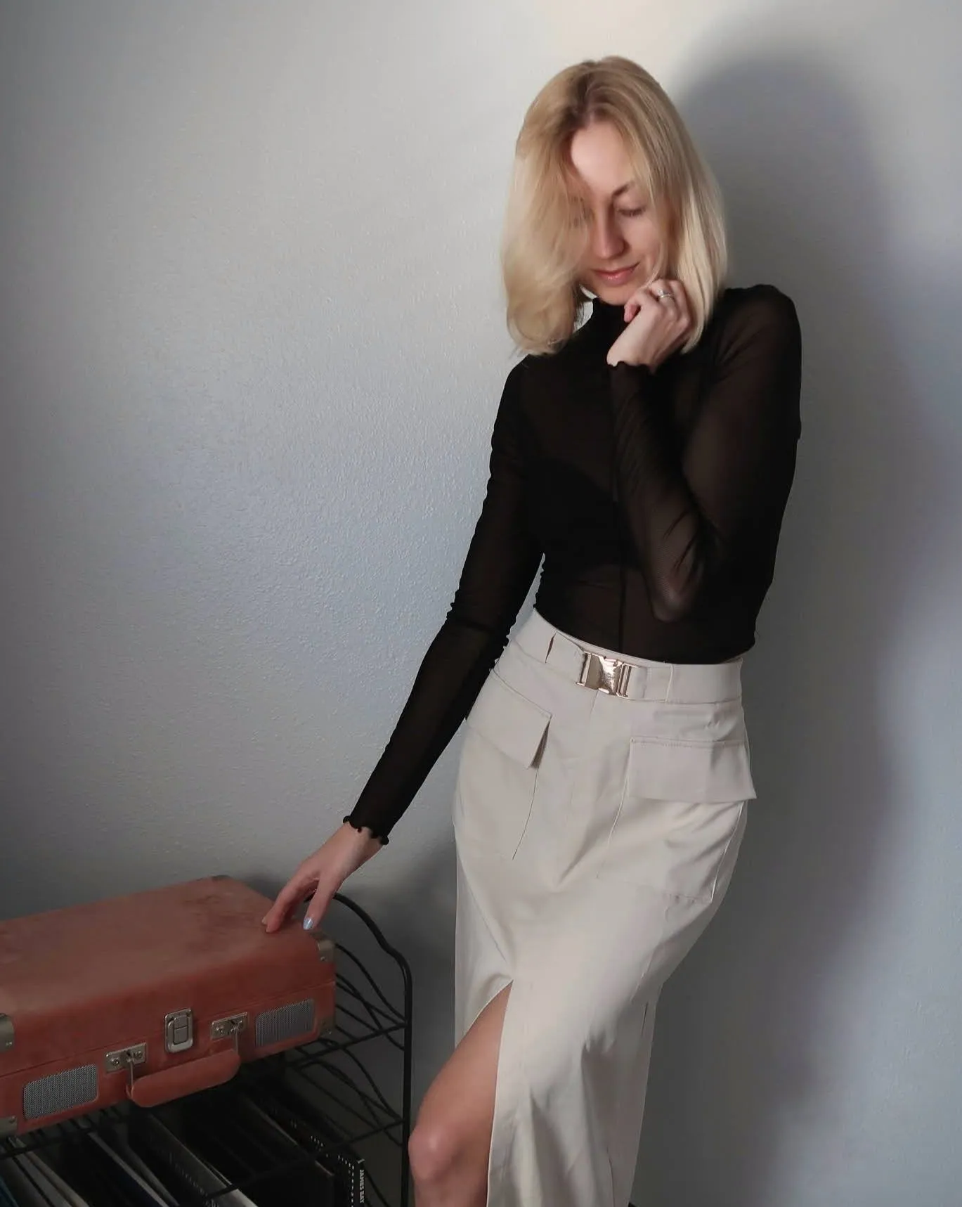 MEROKEETY High Waisted Y2k Cargo Belted Split Maxi Skirt