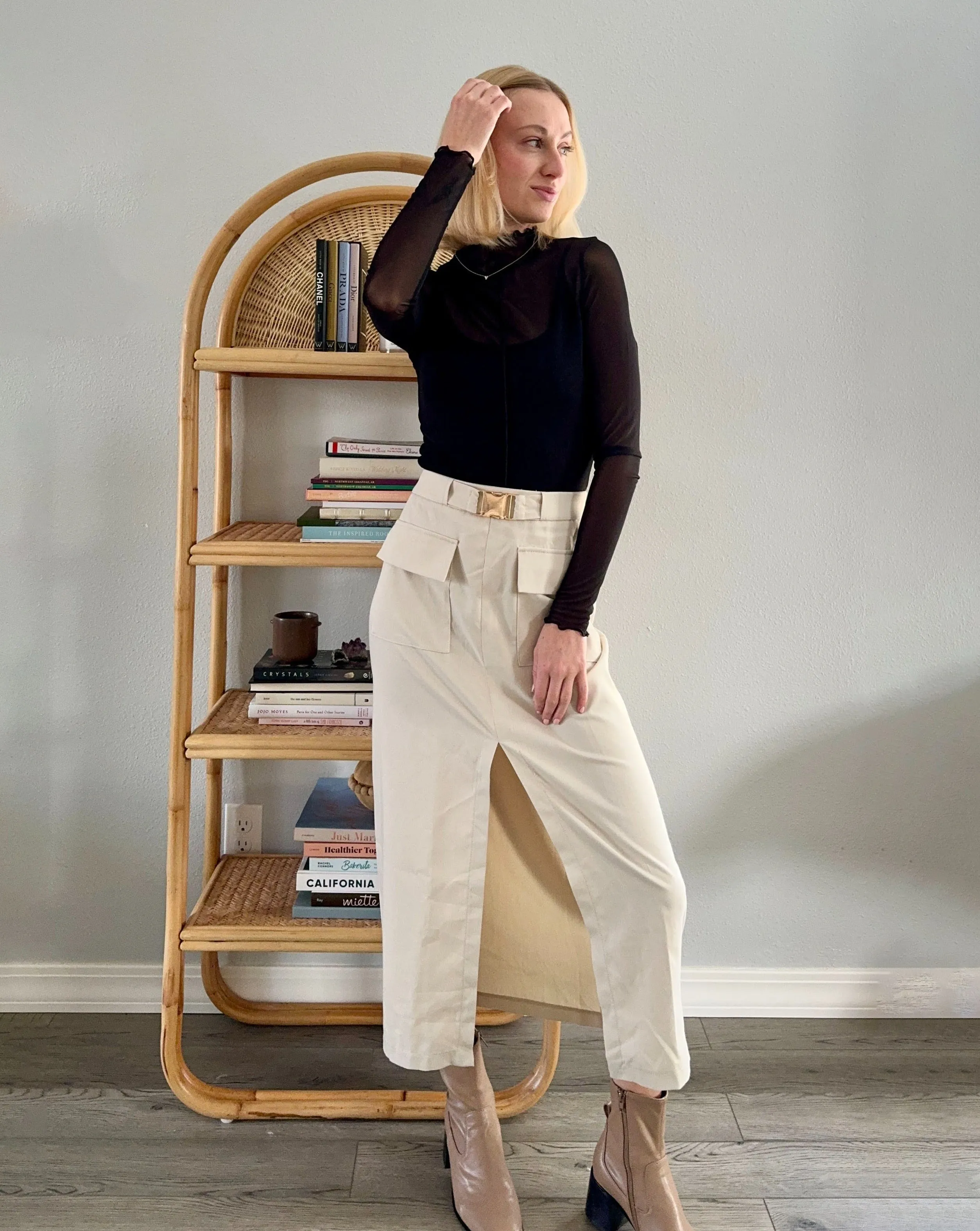 MEROKEETY High Waisted Y2k Cargo Belted Split Maxi Skirt