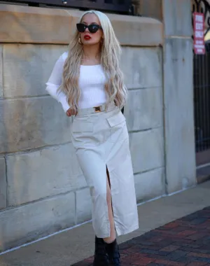MEROKEETY High Waisted Y2k Cargo Belted Split Maxi Skirt