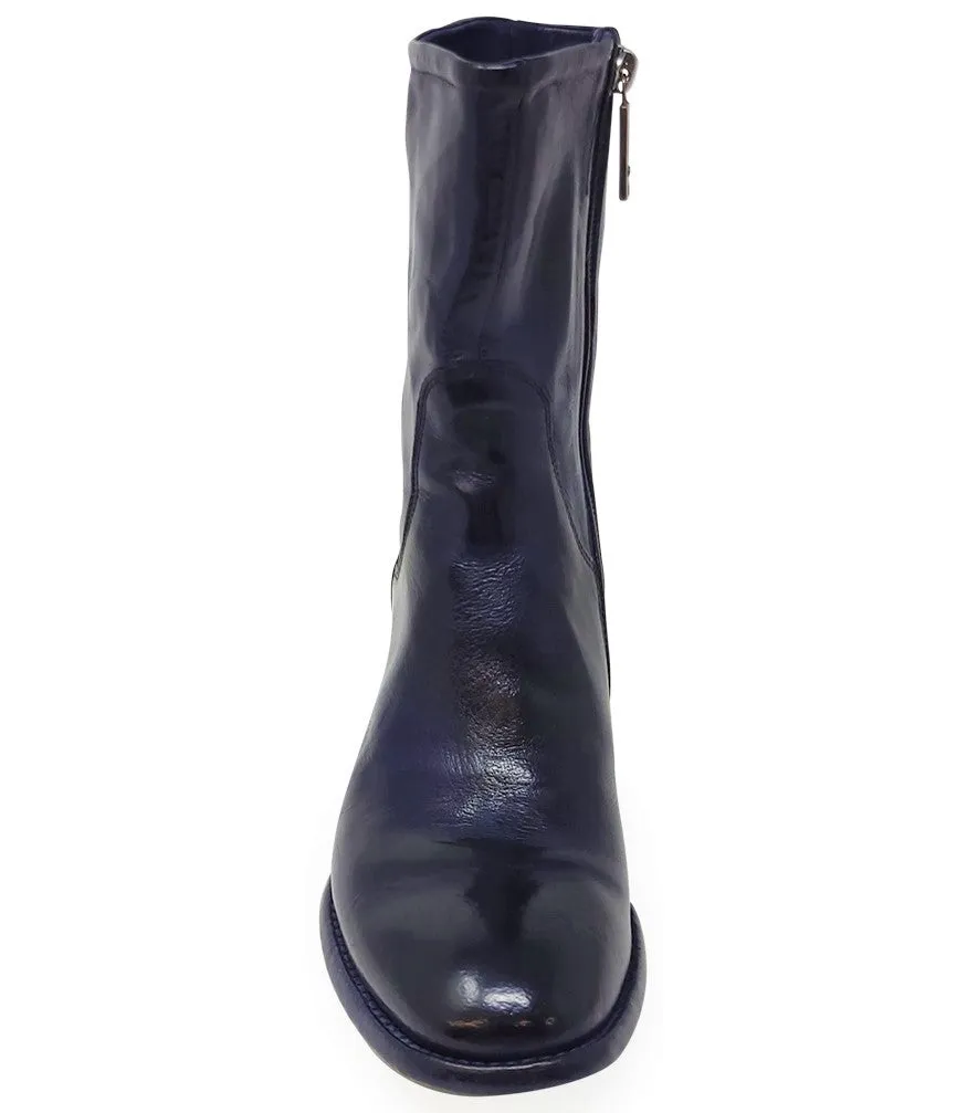Navy Leather Mid Calf Boot