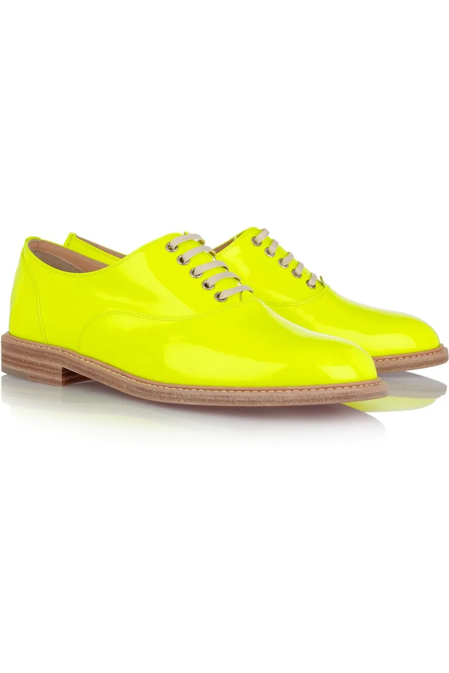 NEW CHRISTIAN LOUBOUTIN HAVANA FLAT BROGUE SHOE 36.5 6 YELLOW NEON Loafer PATENT Leather Womens NIB
