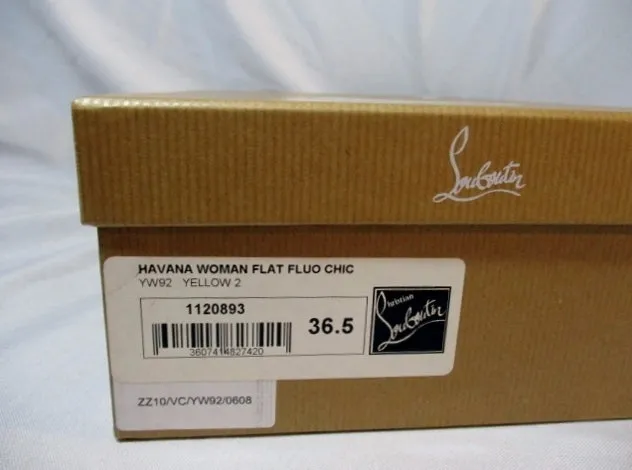 NEW CHRISTIAN LOUBOUTIN HAVANA FLAT BROGUE SHOE 36.5 6 YELLOW NEON Loafer PATENT Leather Womens NIB
