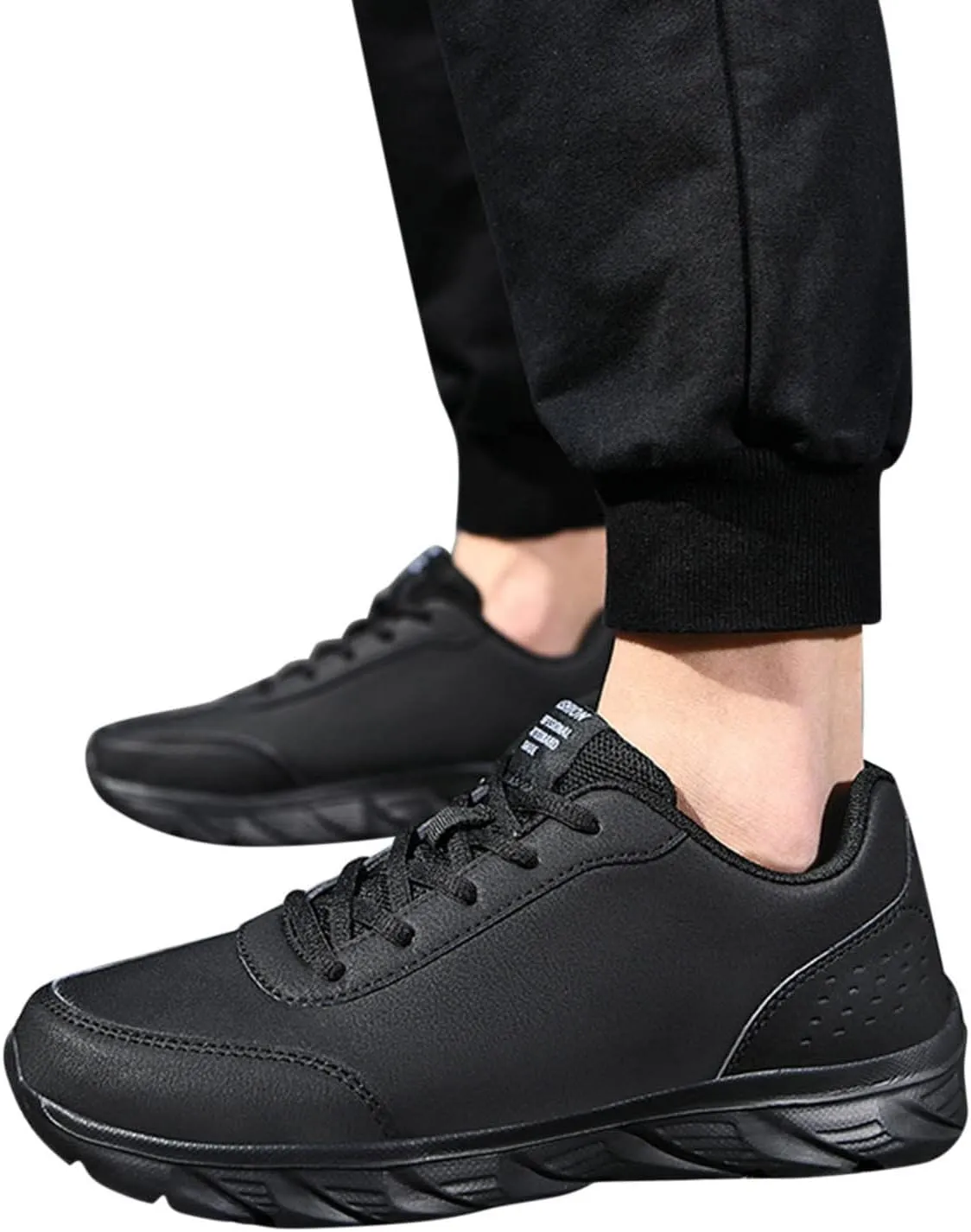 Non Slip Work Shoes for Men Comfortable Breathable Slip On Tennis Sneakers Lace Up Breathable Lightweight Leather Sneakers