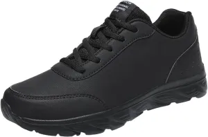 Non Slip Work Shoes for Men Comfortable Breathable Slip On Tennis Sneakers Lace Up Breathable Lightweight Leather Sneakers