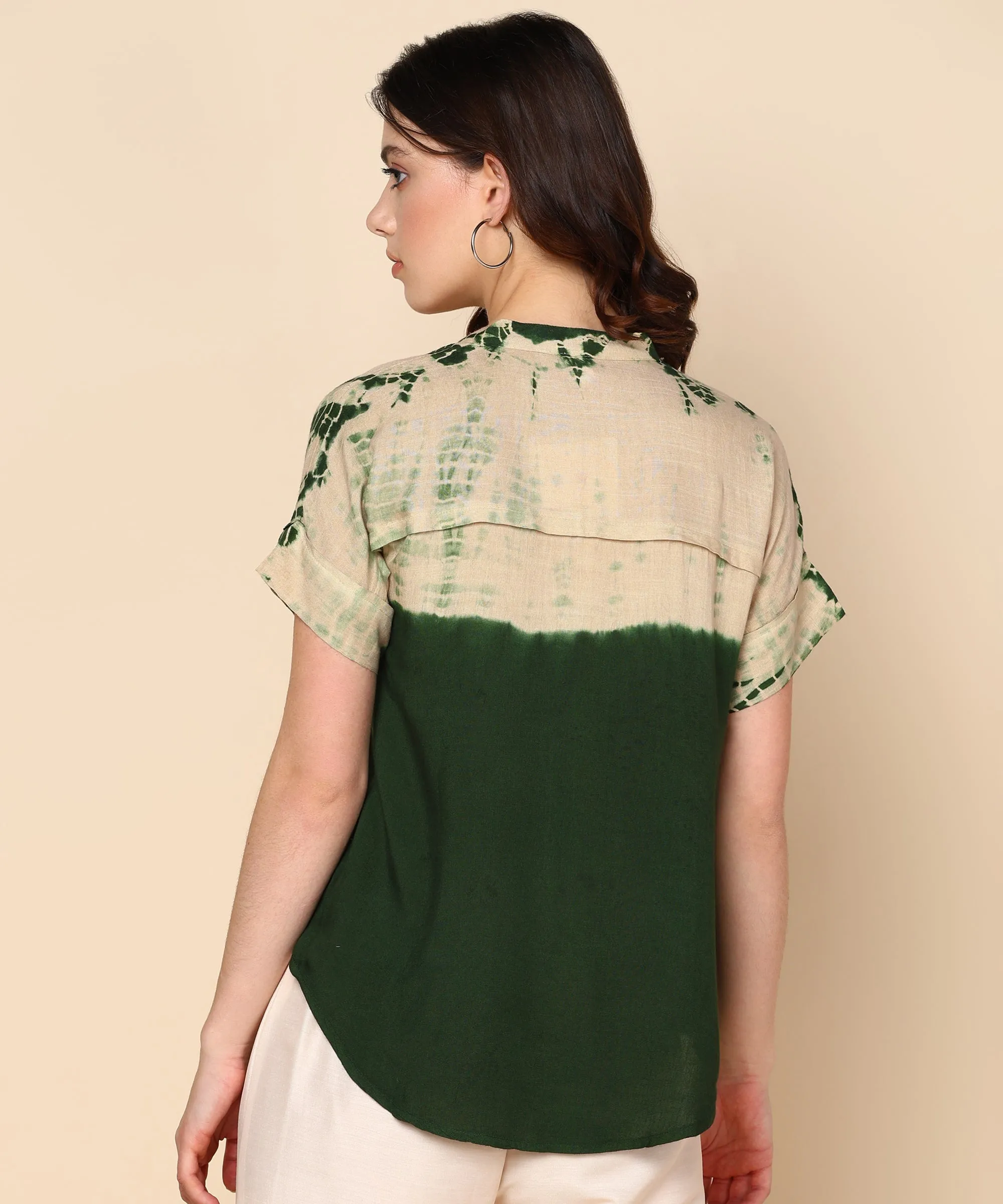 Ombre Dyed Olive Green Rayon Regular Top