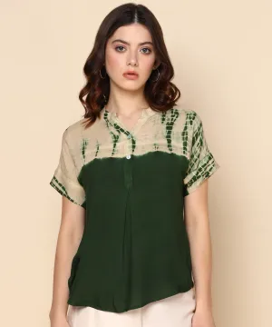 Ombre Dyed Olive Green Rayon Regular Top