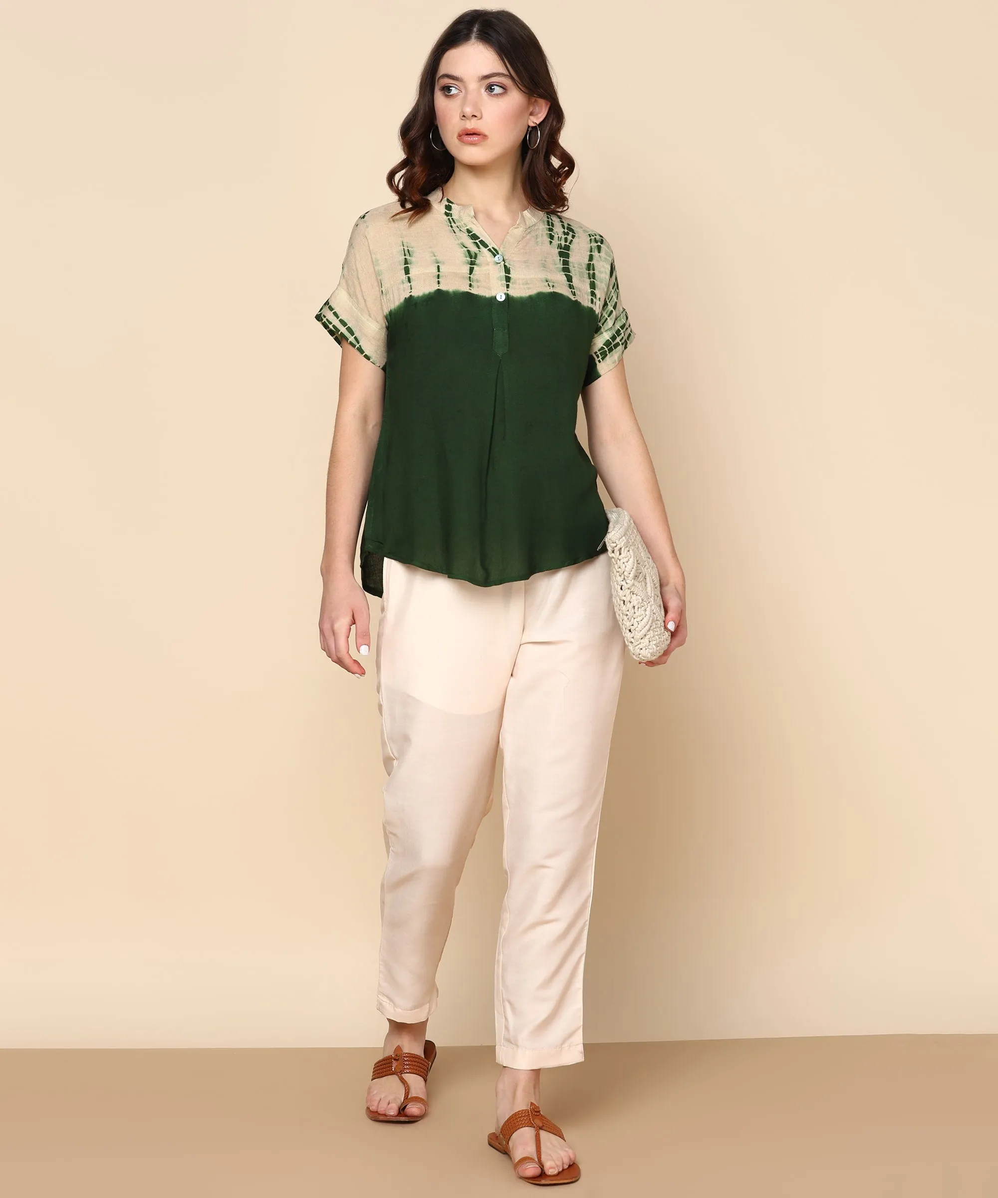 Ombre Dyed Olive Green Rayon Regular Top