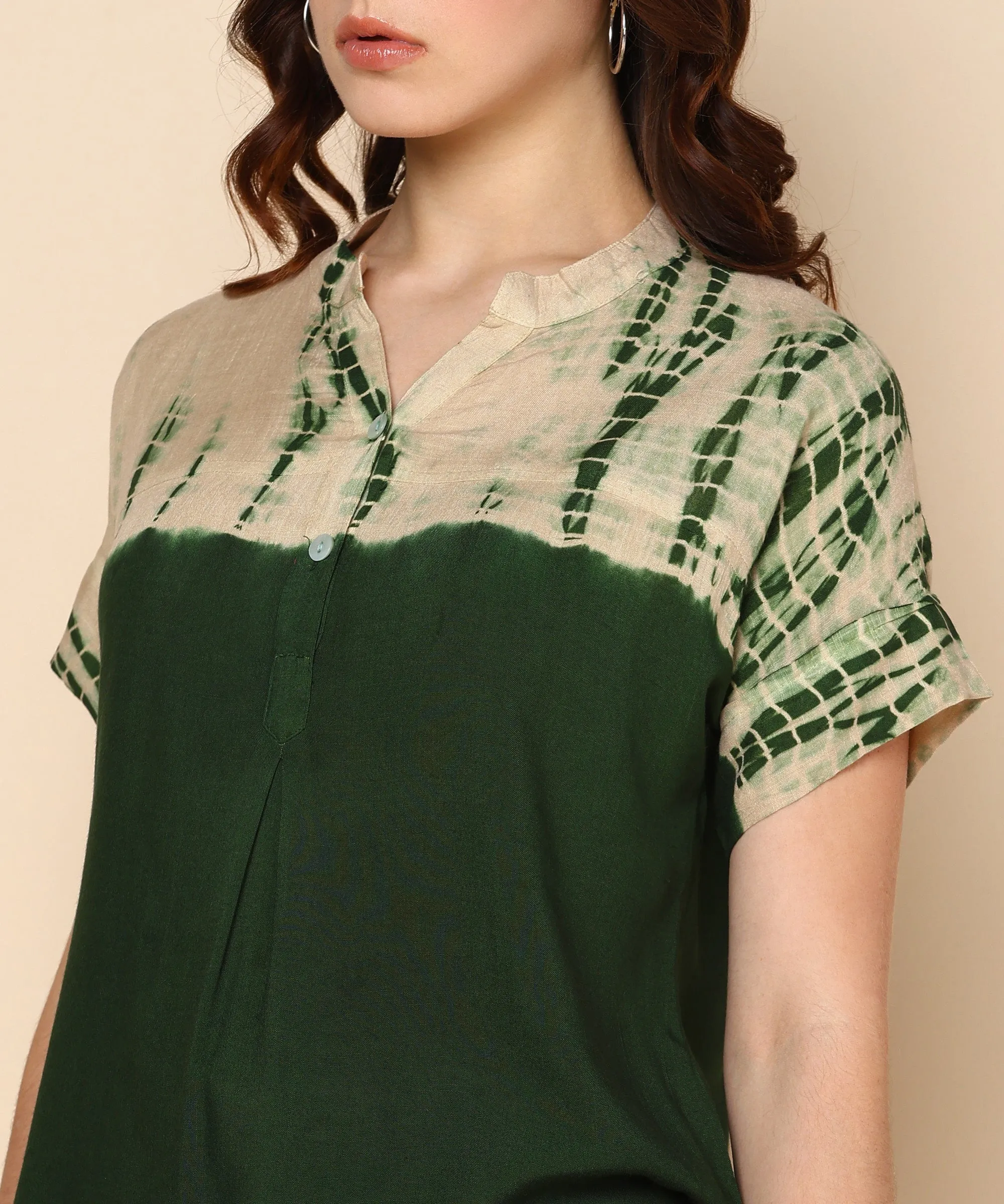 Ombre Dyed Olive Green Rayon Regular Top