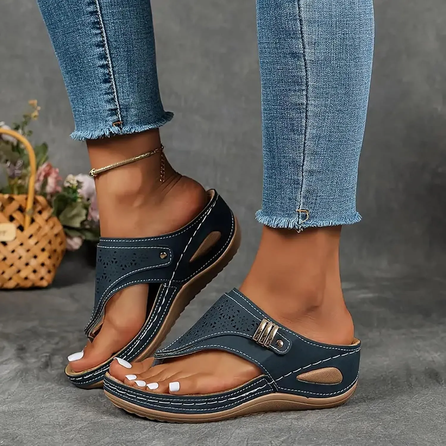 Orthopedic Wedge Sandals for Women Summer Dressy 2025 Womens Arch Support Slippers for Office Espadrilles Orthotic Flat Open Toe Platform Sandal Casual Flip Flops Shoes