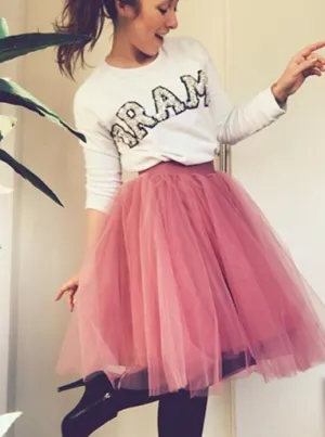 Over the Knee Plum Tulle Skirt