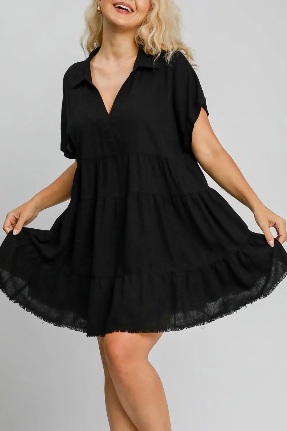 Own Your Fashion Black Raw Hem Tiered Dress