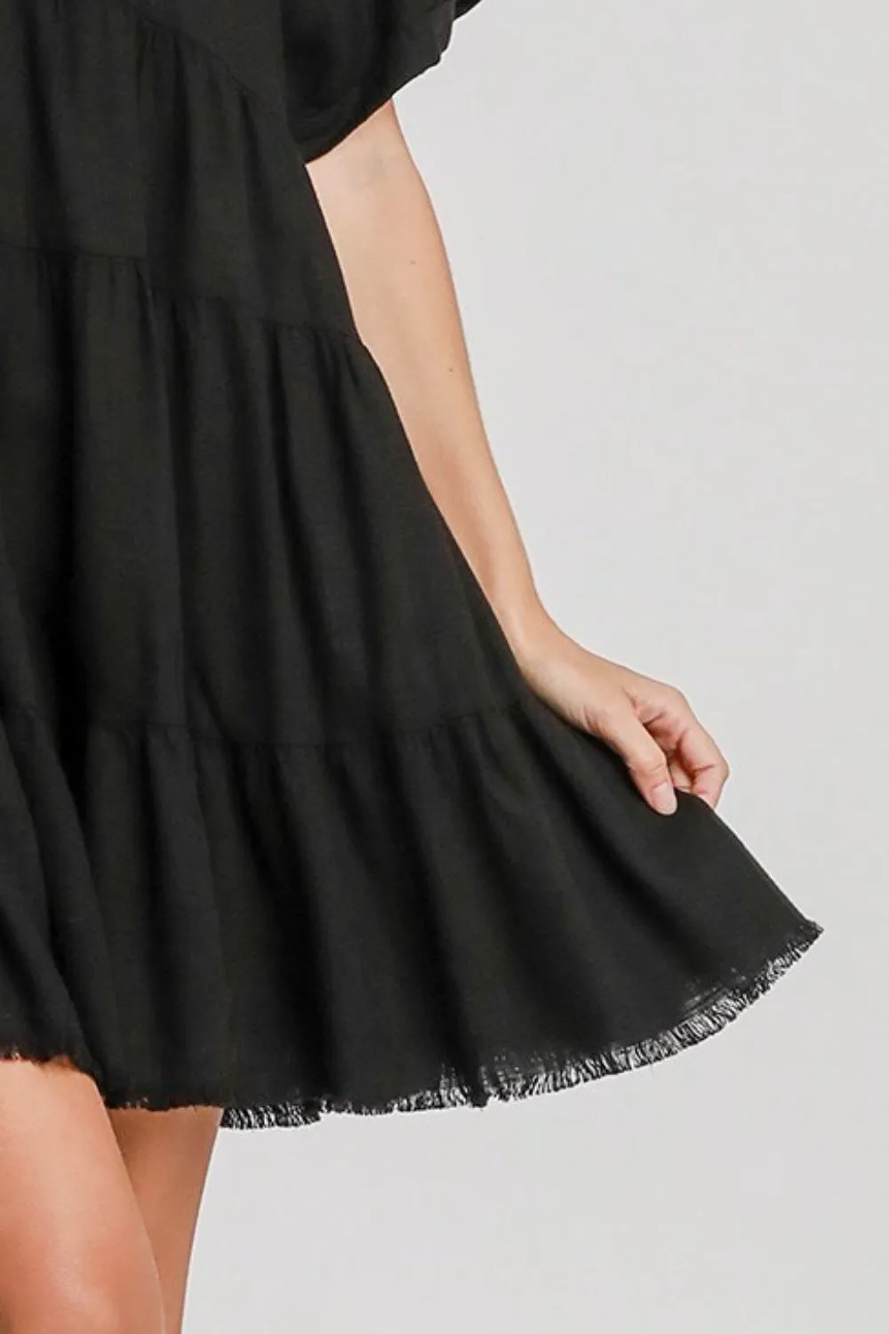 Own Your Fashion Black Raw Hem Tiered Dress