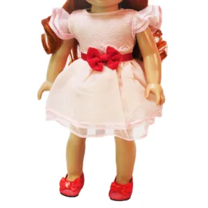 Pink and Peach Dress with Red Bow for 18-inch dolls