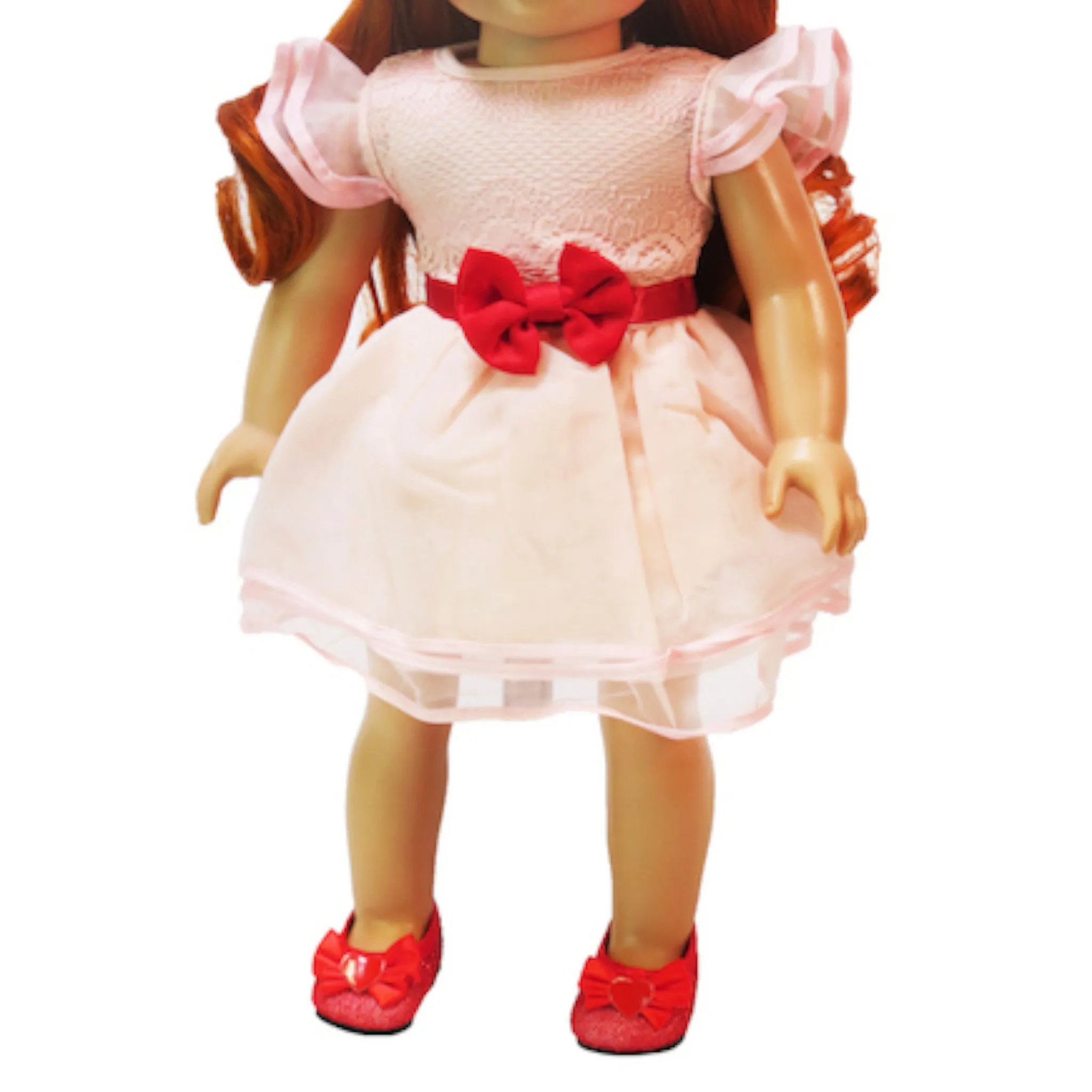 Pink and Peach Dress with Red Bow for 18-inch dolls
