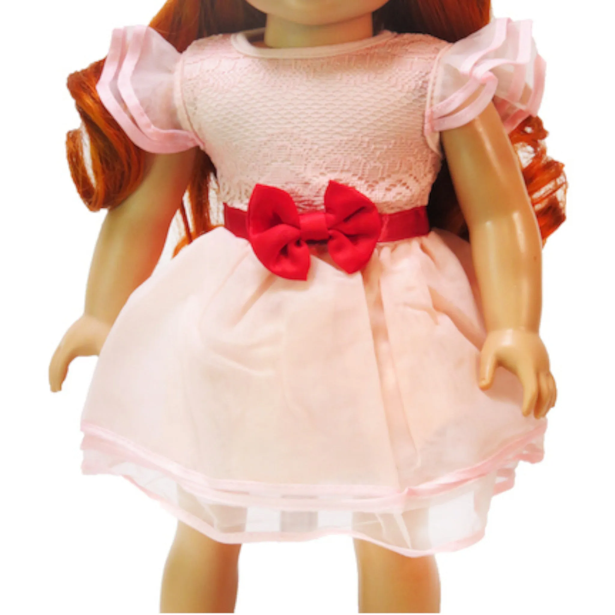 Pink and Peach Dress with Red Bow for 18-inch dolls